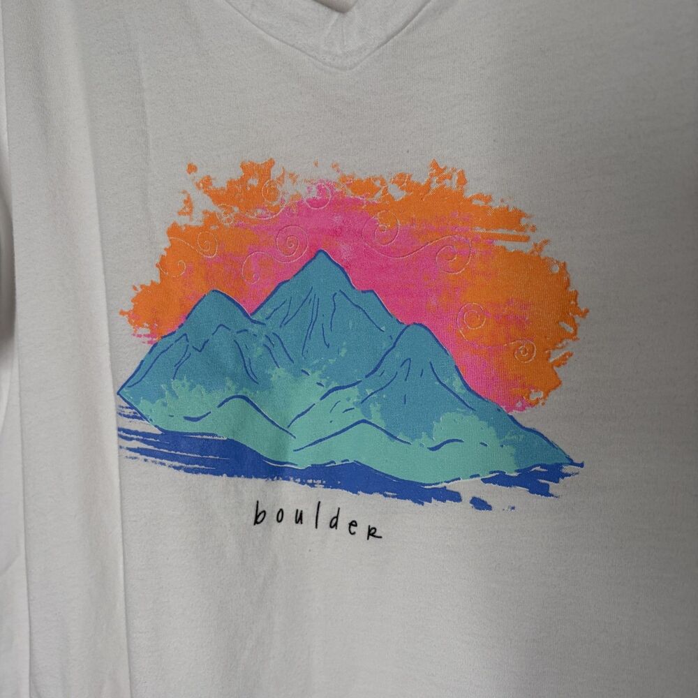 Fresh Produce T-Shirt Boulder Colorado White V-Neck Top Cotton Women XL - Picture 3 of 8
